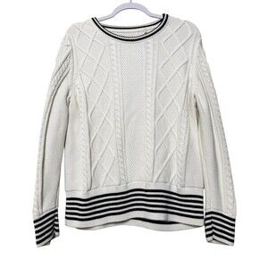 Barbour Melita Cable Knit Pullover Sweater Womens 12 White Chunky